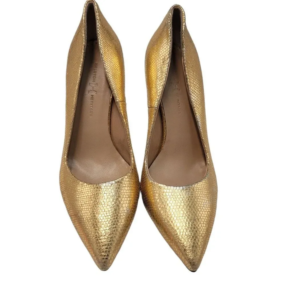 Halston Heritage Gold Heels Leather Pumps - Picture 7 of 11